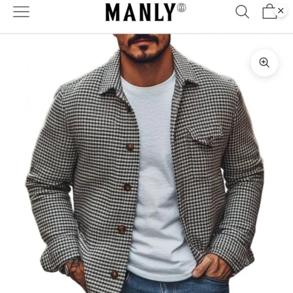 NWT Manly B/W Houndstooth Button Up Shirt/Jacket XL